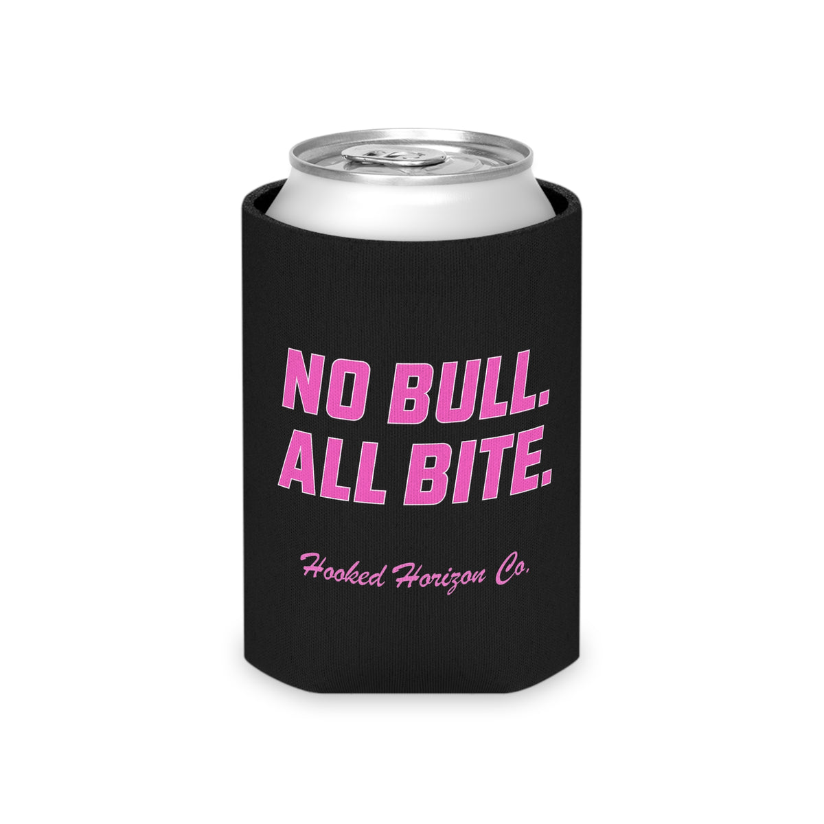 Pink No Bull All Bite Can Cooler Coozie — Hooked Horizon Co. Fishing Wave Koozie