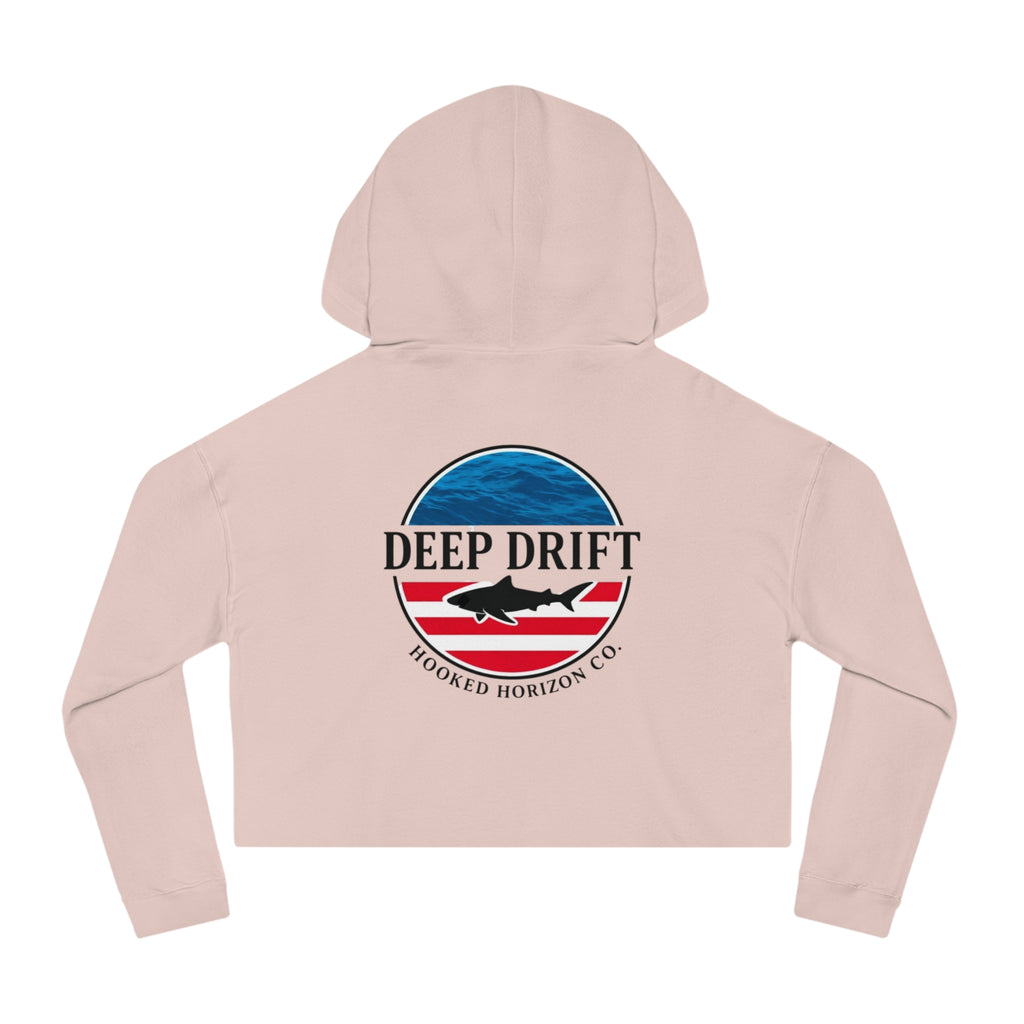 USA Cropped Hoodie - "Deep Drift" Fishing Logo Cropped Hooded Sweatshirt