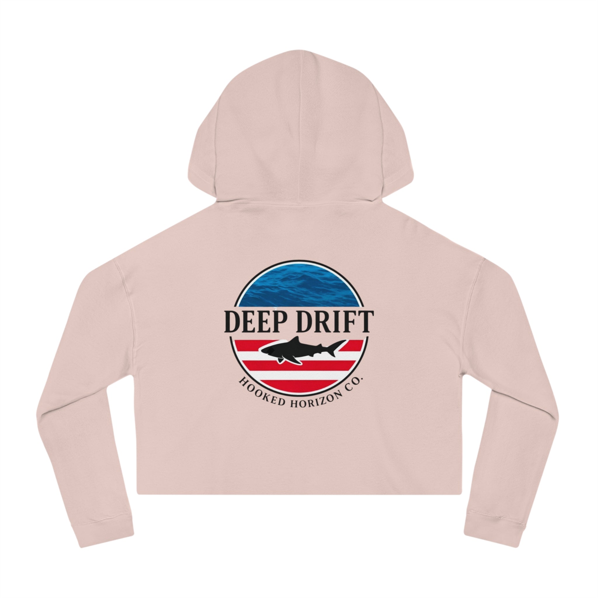 USA Cropped Hoodie - "Deep Drift" Fishing Logo Cropped Hooded Sweatshirt