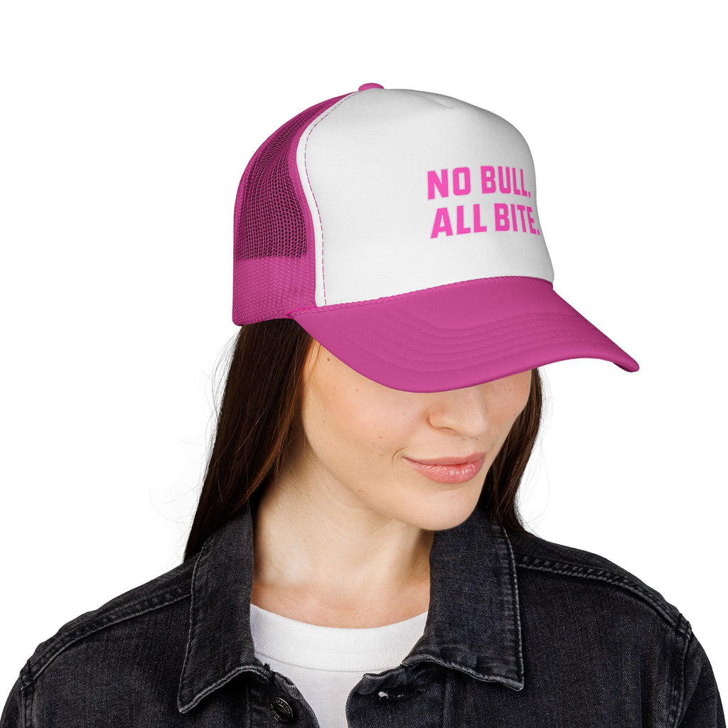 Pink No Bull All Bite Shark Trucker Cap — Fishing & Beach Hat