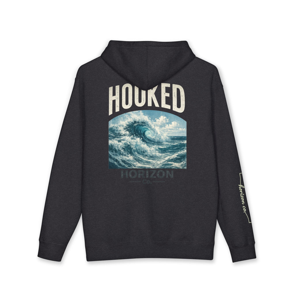Wave Hoodie Hooked Horizon Co. — Minimal Fishing Back Graphic Hoodie, Multiple Color Variations
