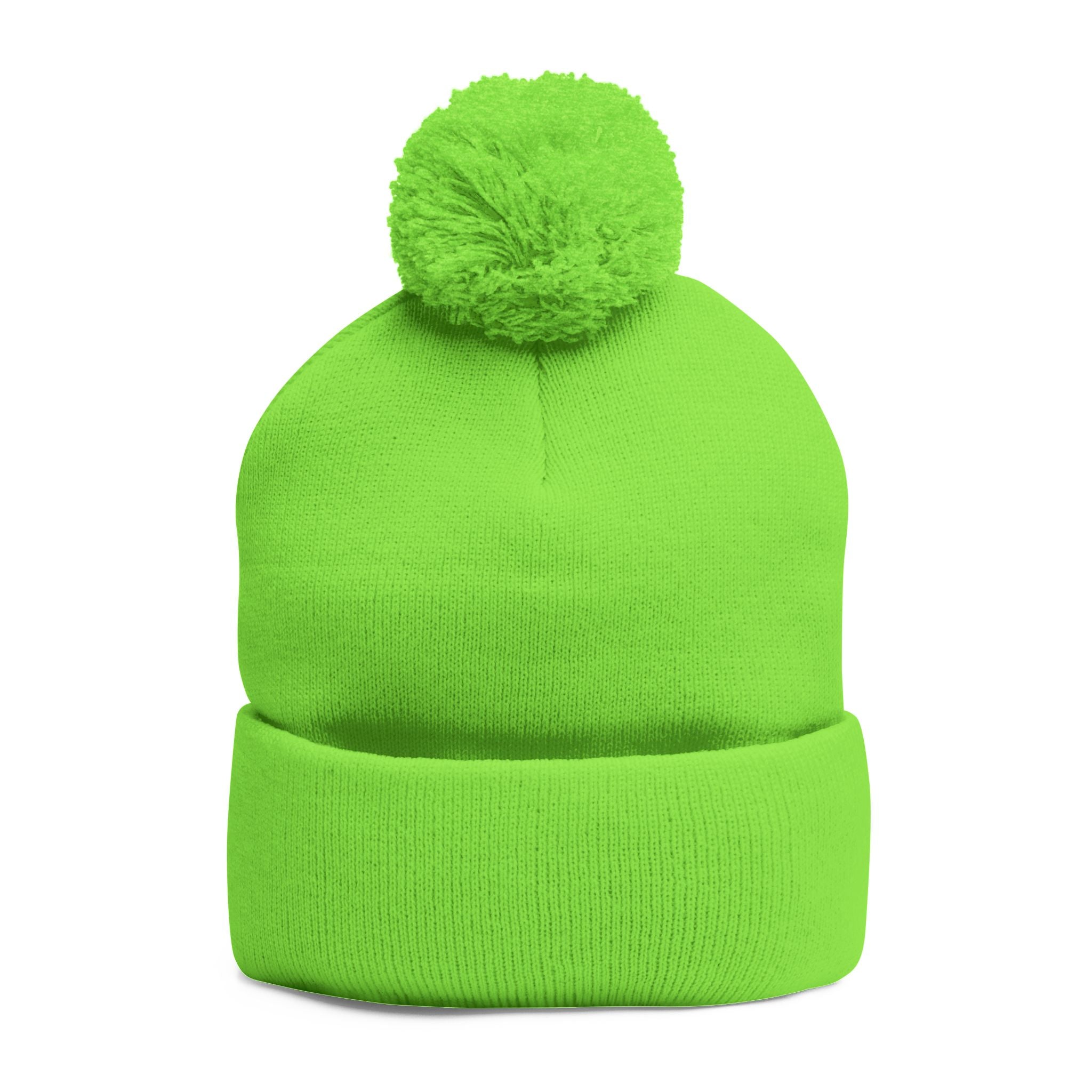 Hooked Horizon Co. Embroidered Pom-Pom Knit Cap — Cozy Grey Beanie with Multiple Color Variations