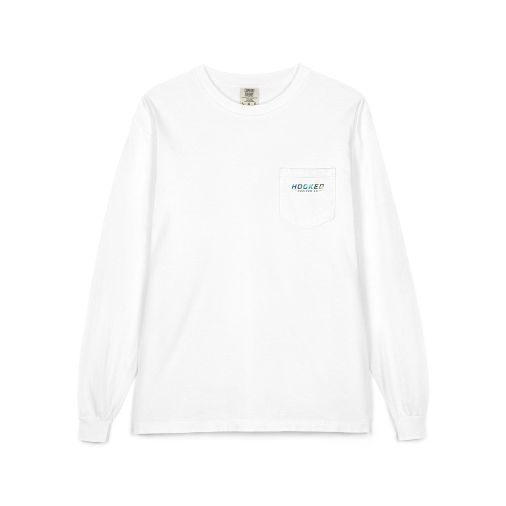 Blue & Gold Hooked Horizon Co.  Classic Logo Unisex Long Sleeve Pocket T-Shirt