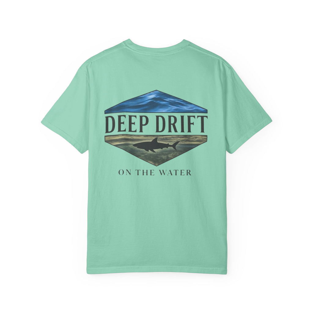 Shark Tee — "Deep Drift on the Water" Fishing Graphicishing Tee for Angler Lovers, Shark Lovers, Ocean Tee