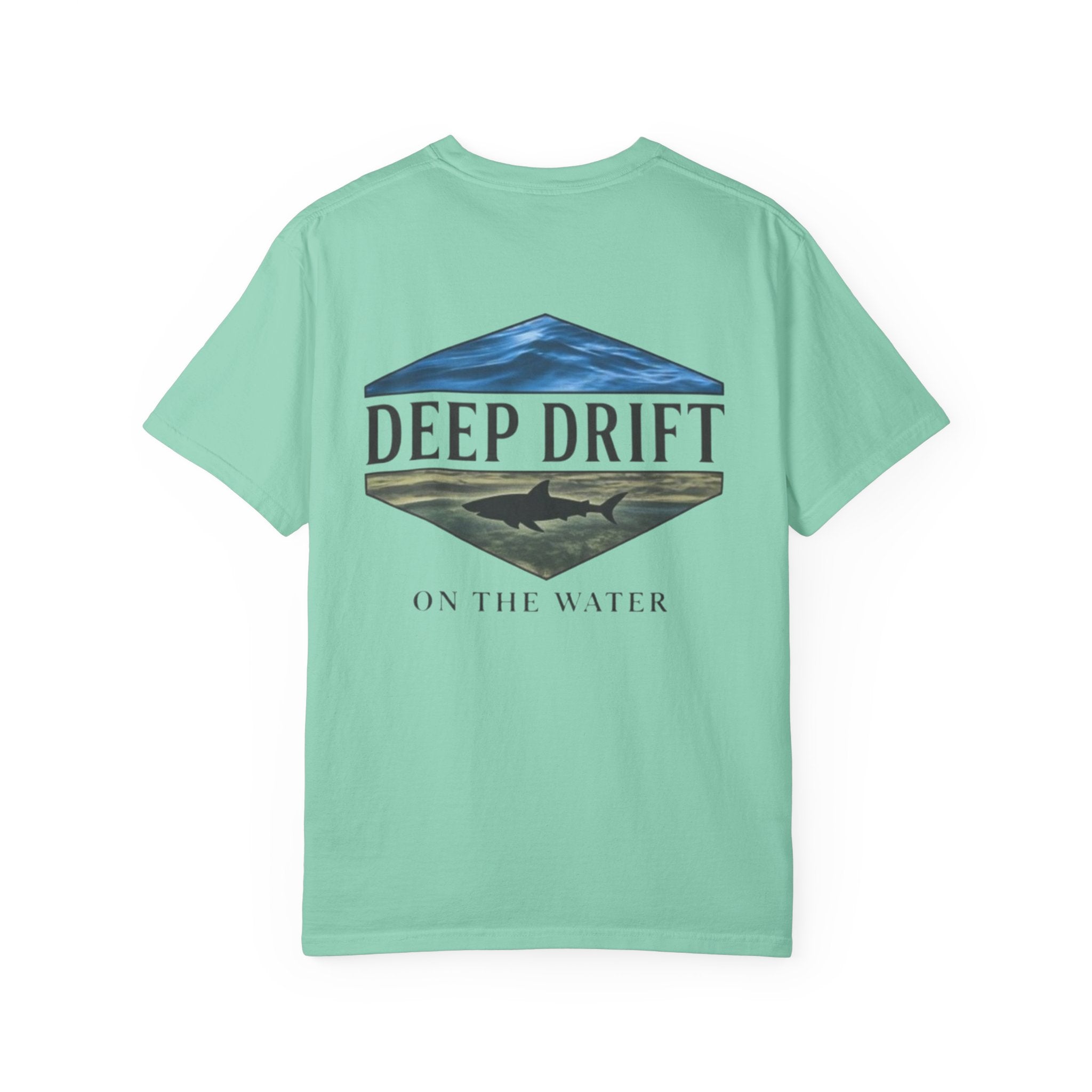 Shark Tee — "Deep Drift on the Water" Fishing Graphicishing Tee for Angler Lovers, Shark Lovers, Ocean Tee
