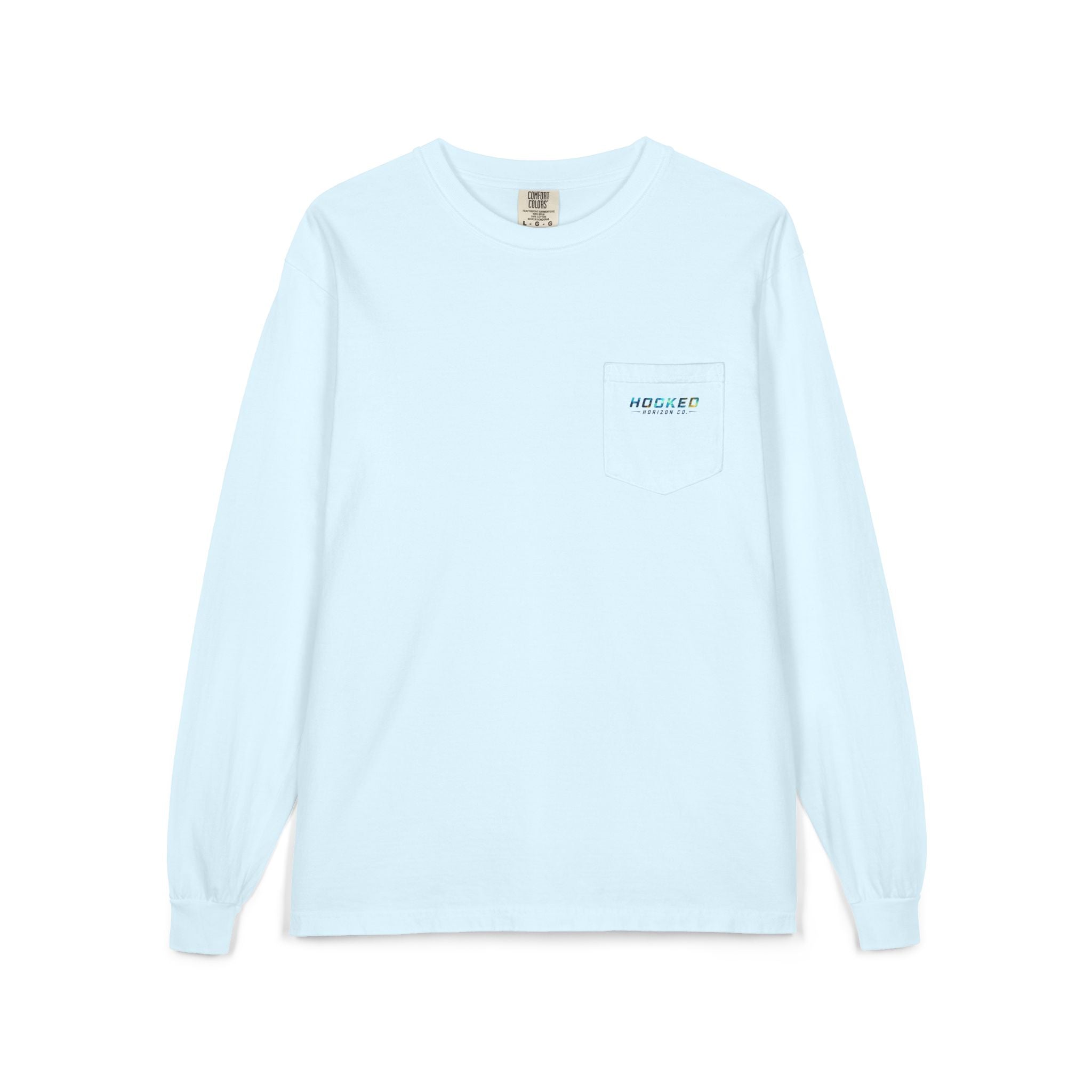 Blue & Gold Hooked Horizon Co.  Classic Logo Unisex Long Sleeve Pocket T-Shirt