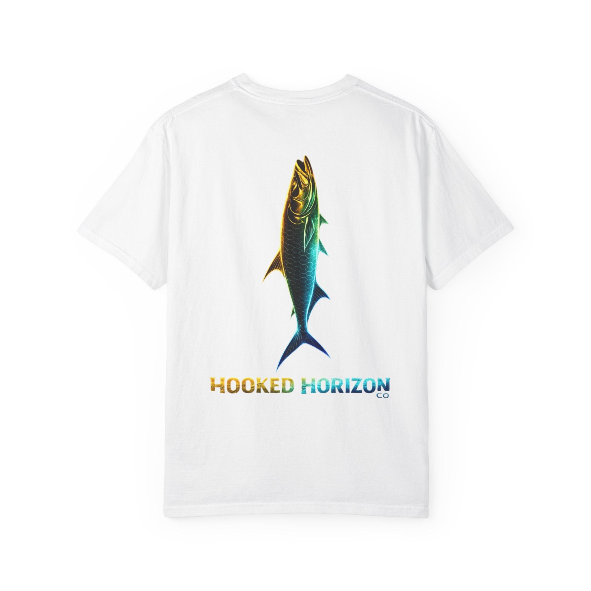 Gold & Blue Tarpon Hooked Horizon Co. — Deep Drift Fishing Graphicishing Tee for Angler Lovers, Shark Lovers, Ocean Tee