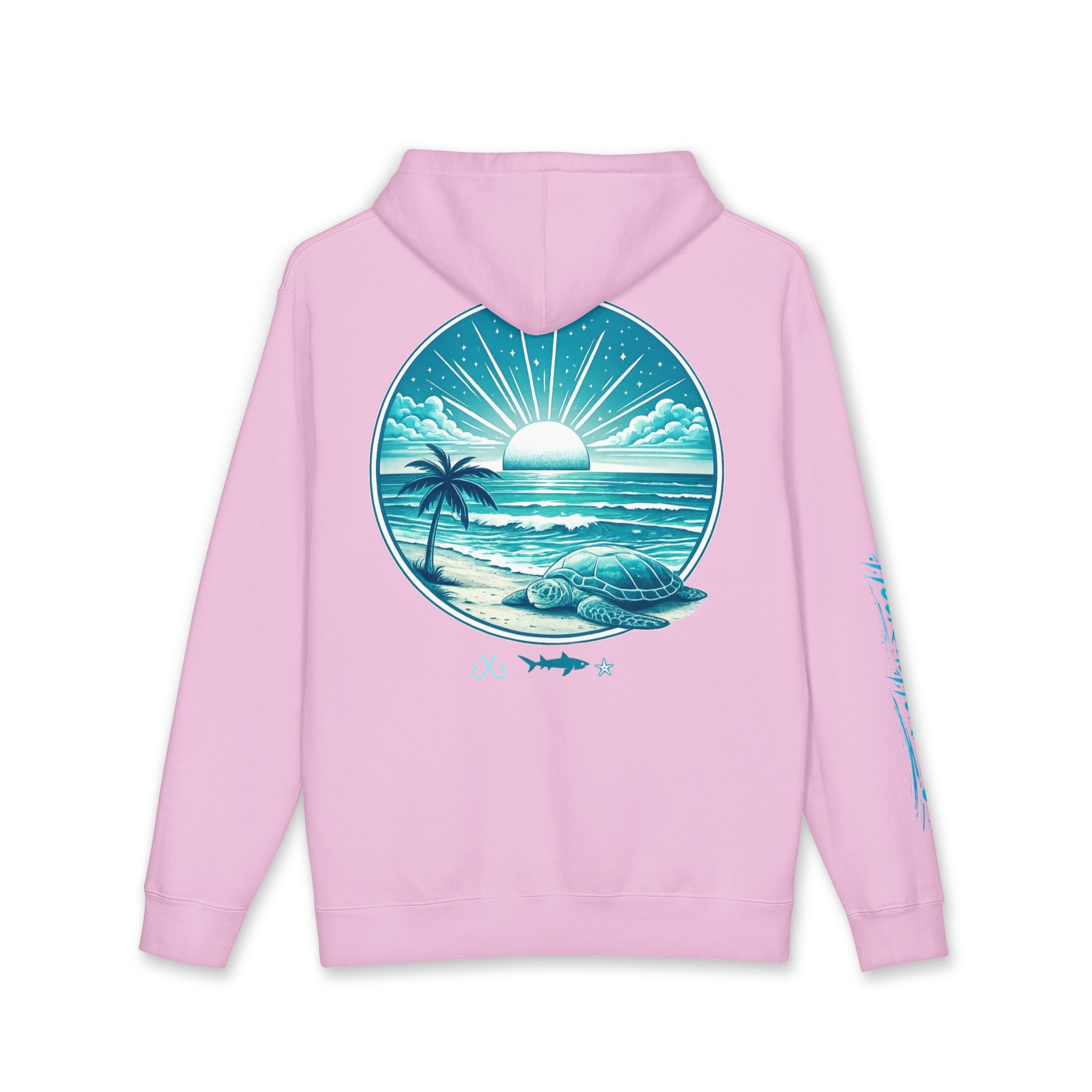 Sea Turtle & Sunset Hoodie Hooked Horizon Co. — Minimal Fishing Back Graphic Hoodie, Multiple Color Variations