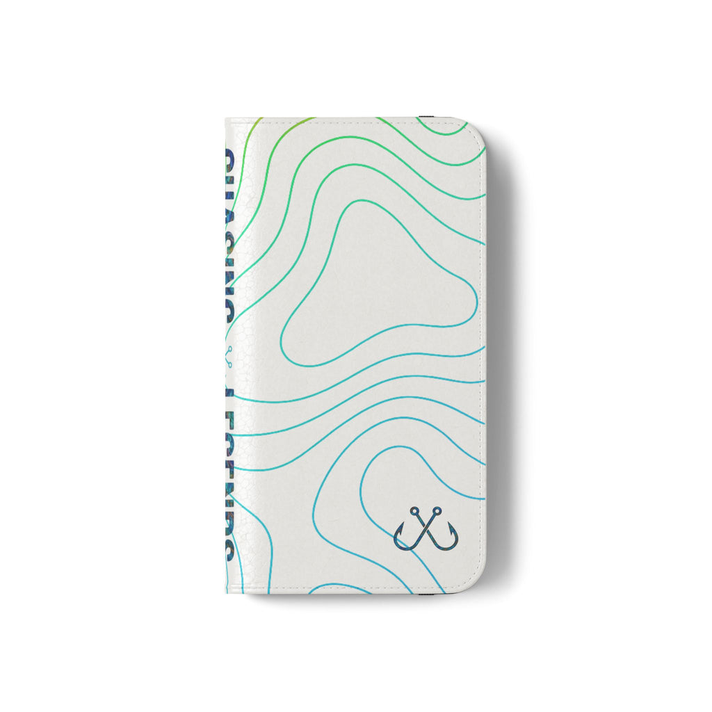 Ocean Topography Waves Flip Phone Case — Turquoise Water Pattern Wallet Cover