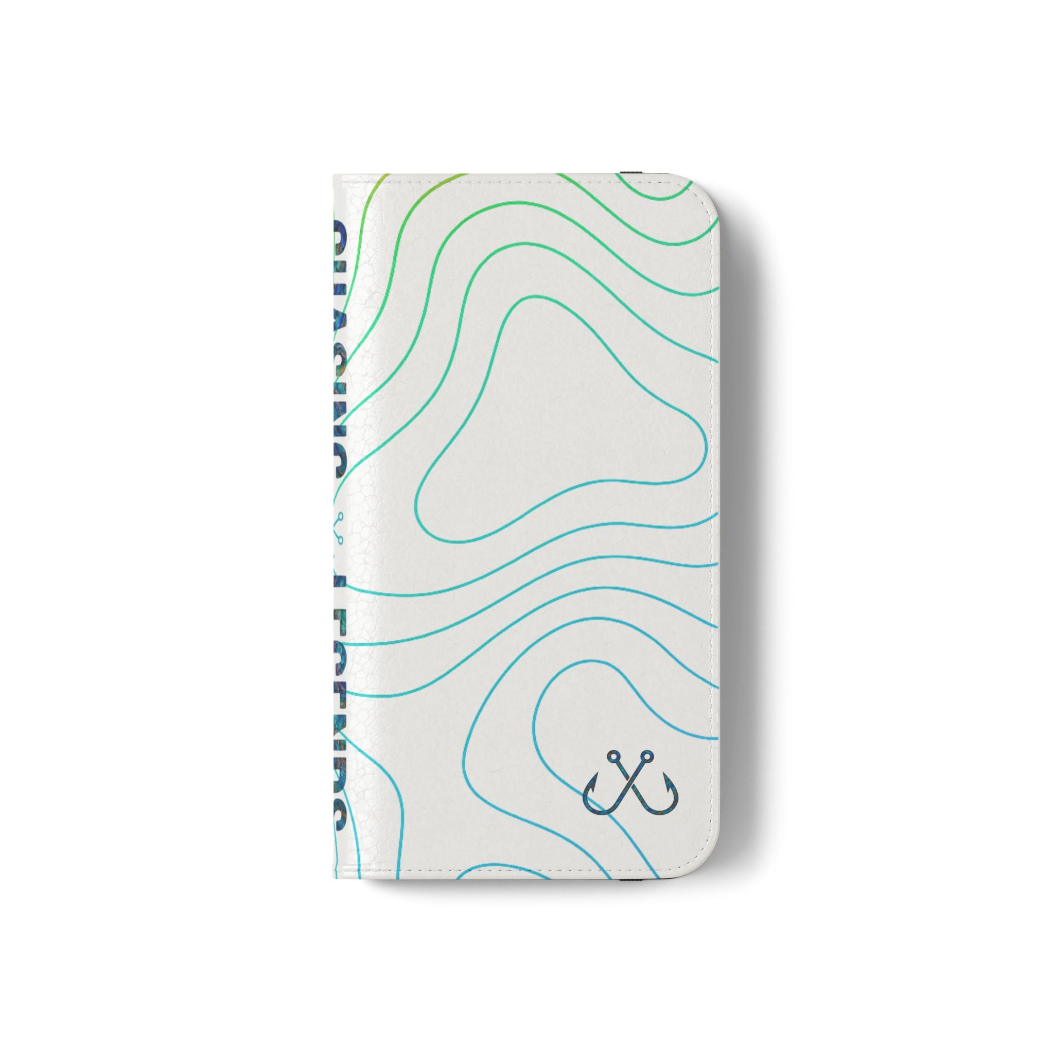 Ocean Topography Waves Flip Phone Case — Turquoise Water Pattern Wallet Cover