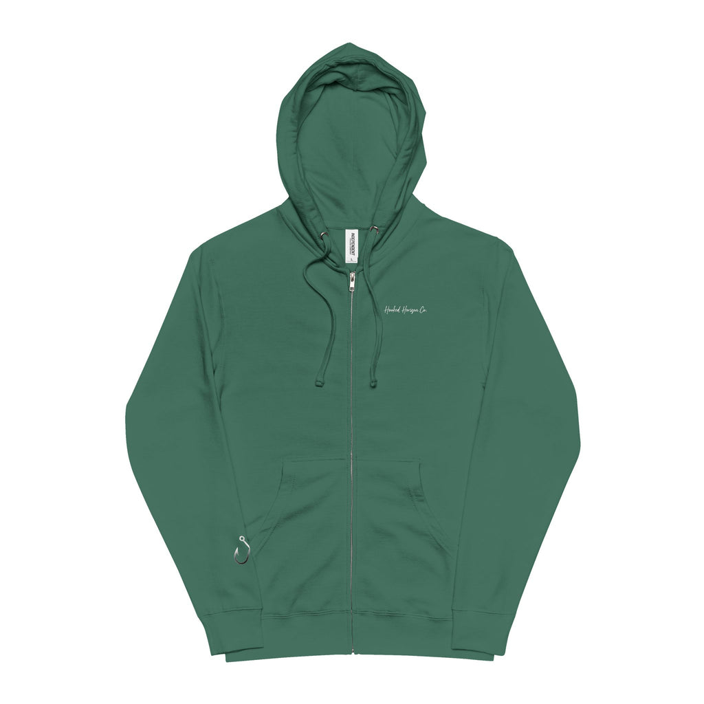 Hooked Horizon Co. Zip Hoodie — 'Wander Often' Minimal Chest Logo