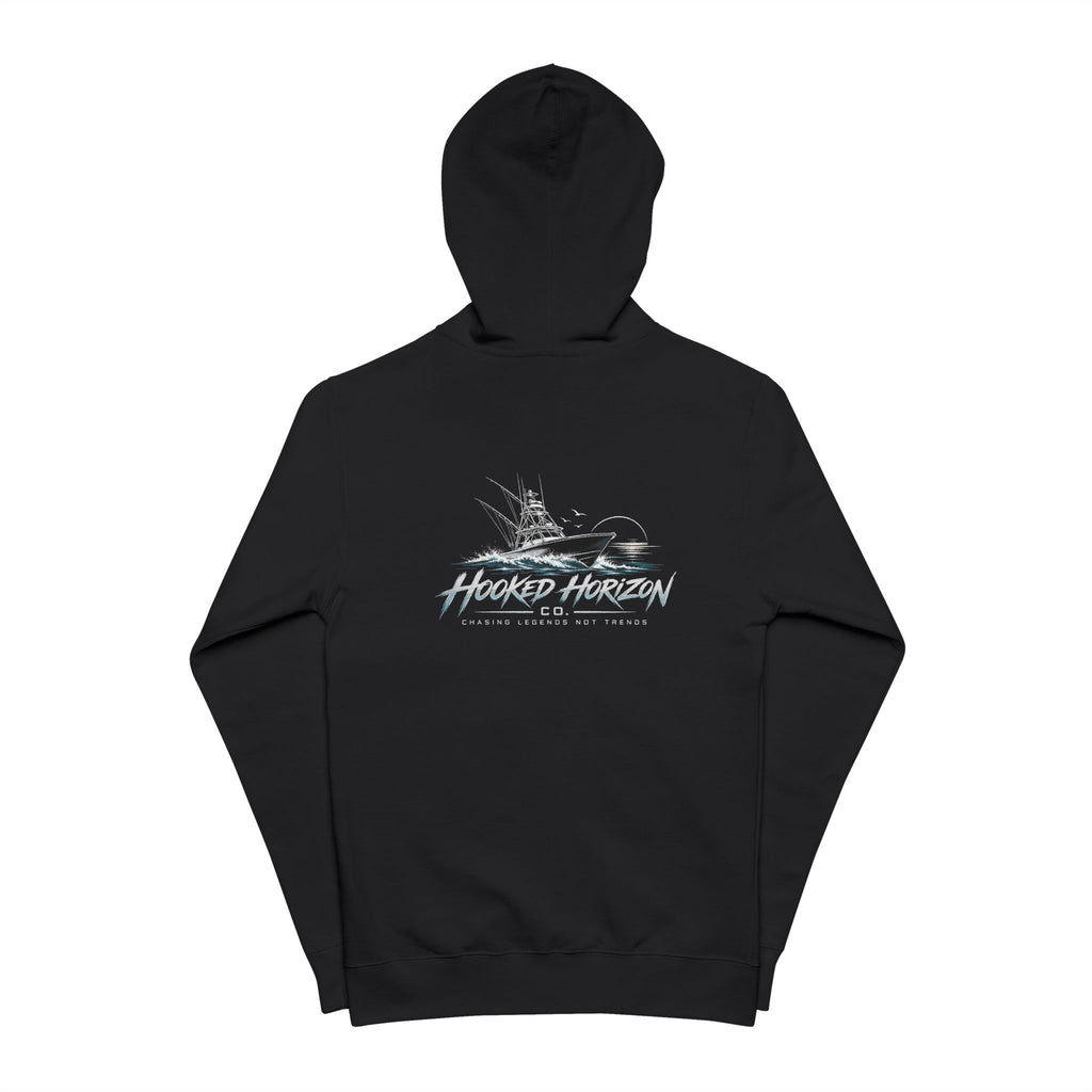 Fishing Boat Hooked Horizon Co. Zip Hoodie — 'Wander Often' Minimal Chest Logo
