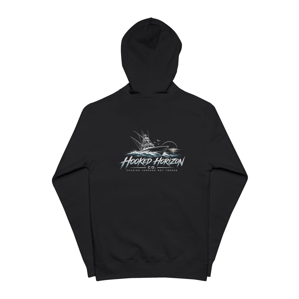 Fishing Boat Hooked Horizon Co. Zip Hoodie — 'Wander Often' Minimal Chest Logo
