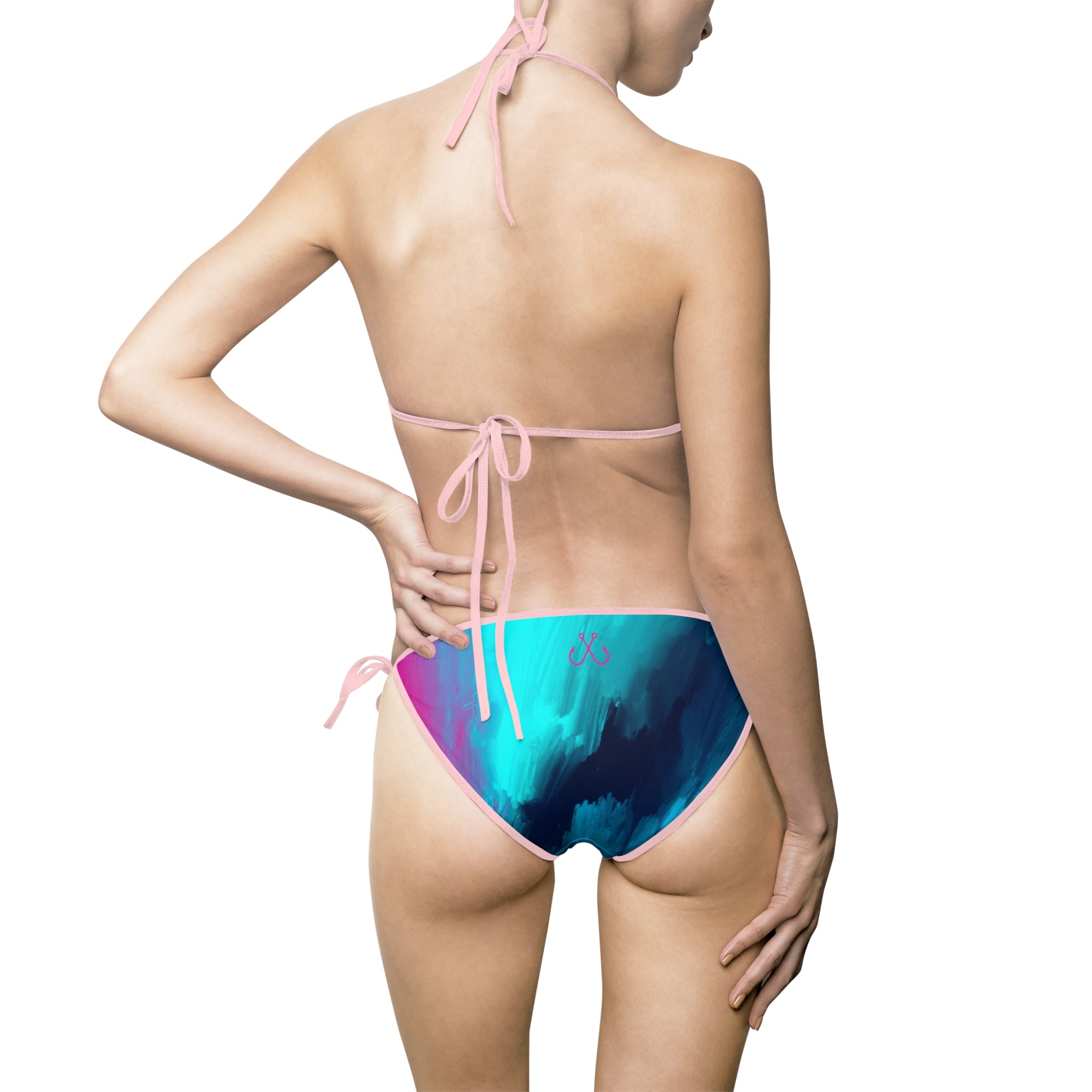 Teal & Violet Watercolor Print Bikini – Hooked Horizon Co. Swimsuit, Summer Beachwear, Swimwear for Vacations, Pool Parties, Tropical Getaways, Custom Strap Colors – Multiple Variations