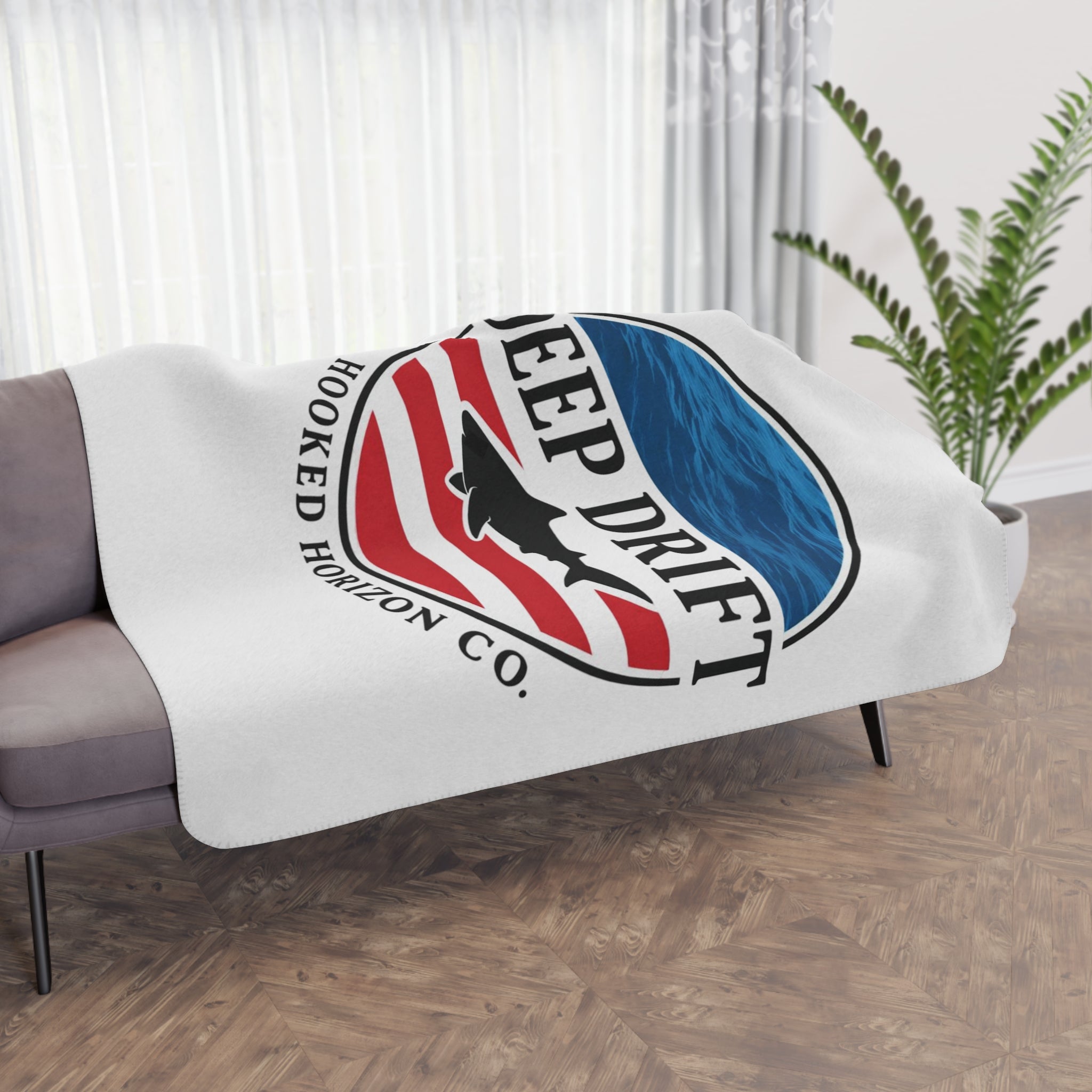 USA Deep Drift— Hooked Horizon Co. Sherpa Blanket, Coastal Ocean Photography Throw