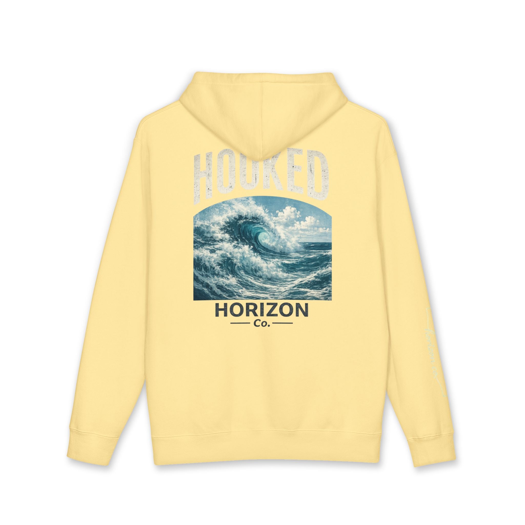 Wave Hoodie Hooked Horizon Co. — Minimal Fishing Back Graphic Hoodie, Multiple Color Variations