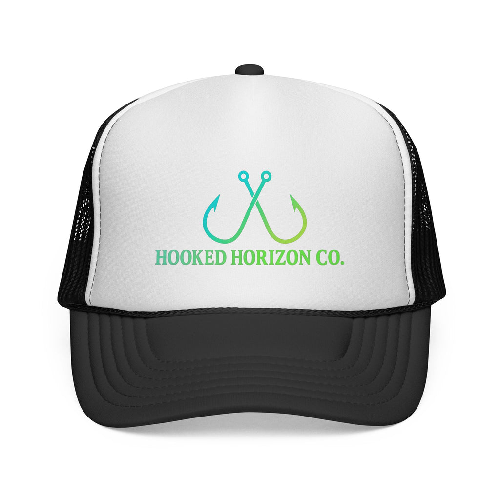 Sea Green & Teal Blue Trucker Cap — Hooked Horizon Co. Fishing Hooks Logo