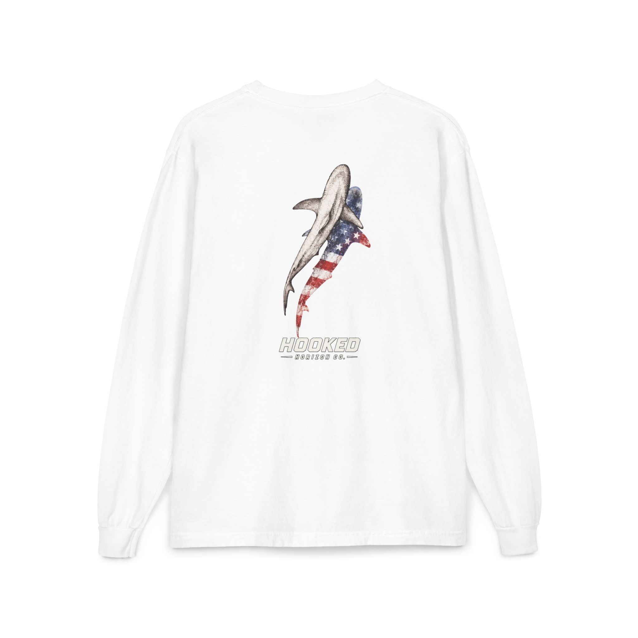 USA Shark Hooked Horizon Co.  Classic Logo Unisex Long Sleeve Pocket T-Shirt