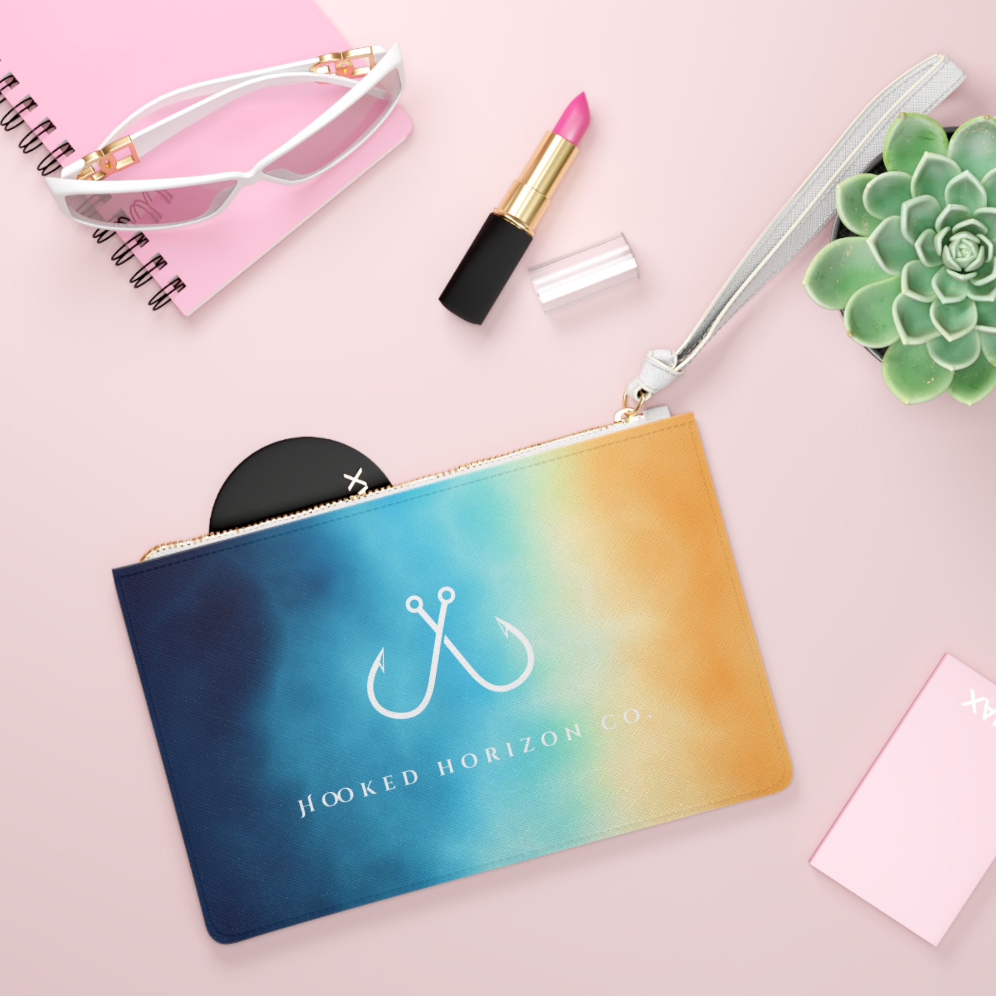 Bright Ombre Coastal Vibes Clutch Bag - Beach Accessory, Summer Essentials, Tote Organizer, Nautical Gift, Aqua Handbag