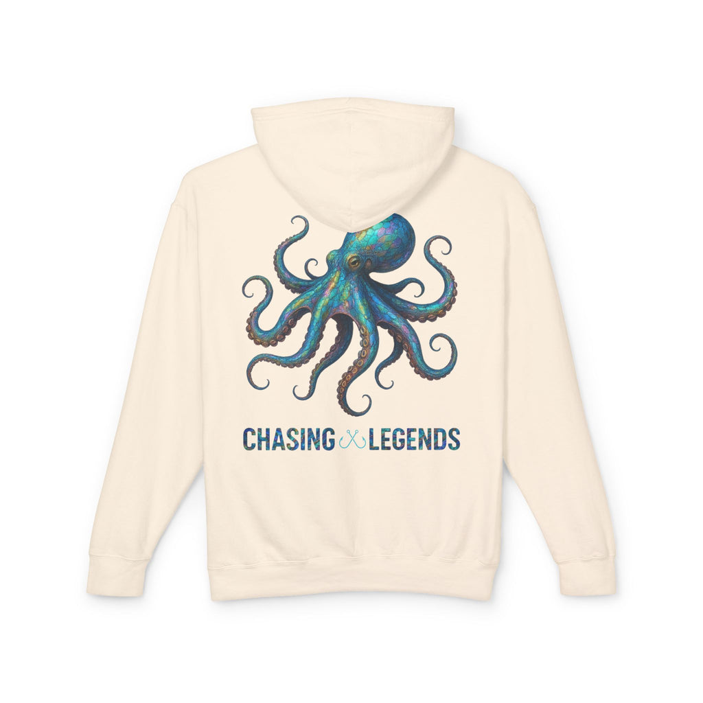 Chasing Legends Octopus Hoodie — Hooked Horizon Co Unisex Lightweight Hoodie with Deep Drift Design | Perfect for Fishermen, Beach Lovers, Casual Outings, Gift for Him/Her, Nautical Style,  Ocean Lover Gifts