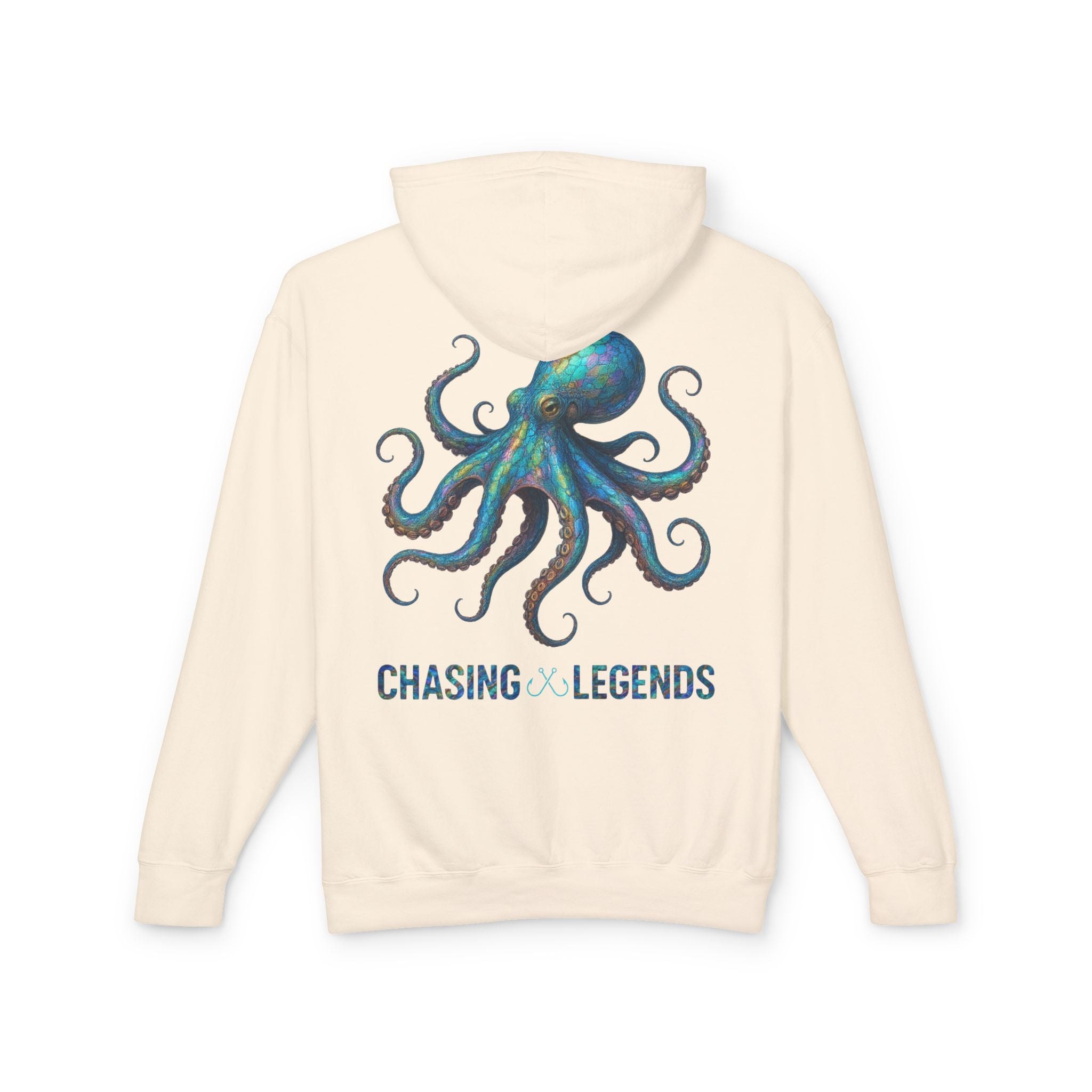 Chasing Legends Octopus Hoodie — Hooked Horizon Co Unisex Lightweight Hoodie with Deep Drift Design | Perfect for Fishermen, Beach Lovers, Casual Outings, Gift for Him/Her, Nautical Style,  Ocean Lover Gifts