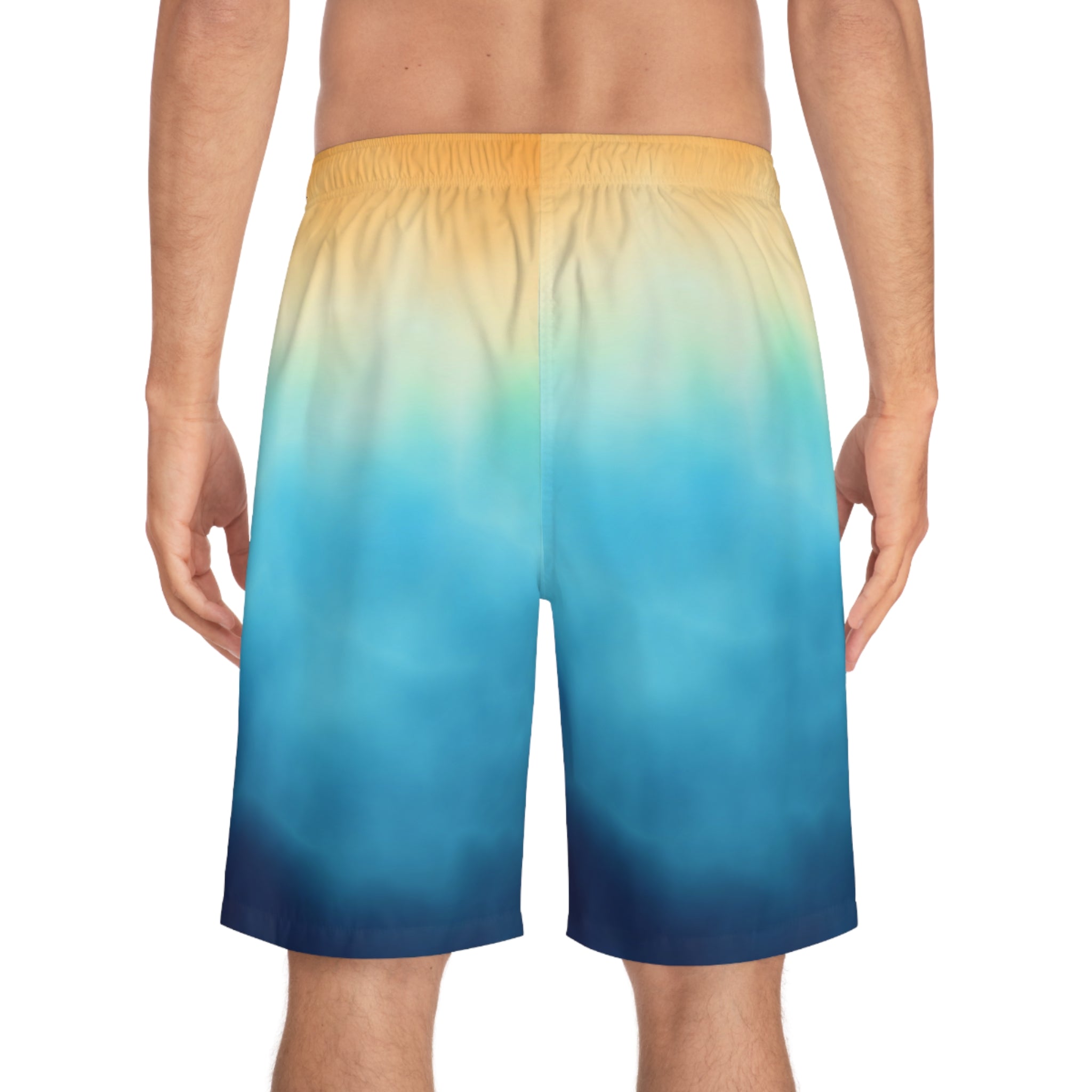 Bright Ombre Costal Vibes Men's Ocean-Inspired Board Shorts, Swimwear for Beach Days, Summer Vacations, Pool Parties, Surfing Attire, Water Sports