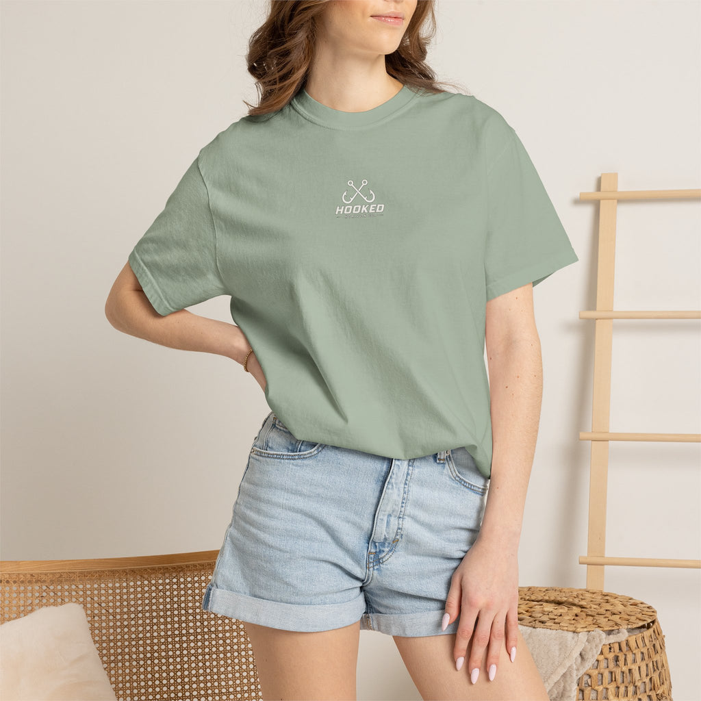 USA Shark Flag T-Shirt — "Hooked Horizon Co." American Fishing Graphic Tee