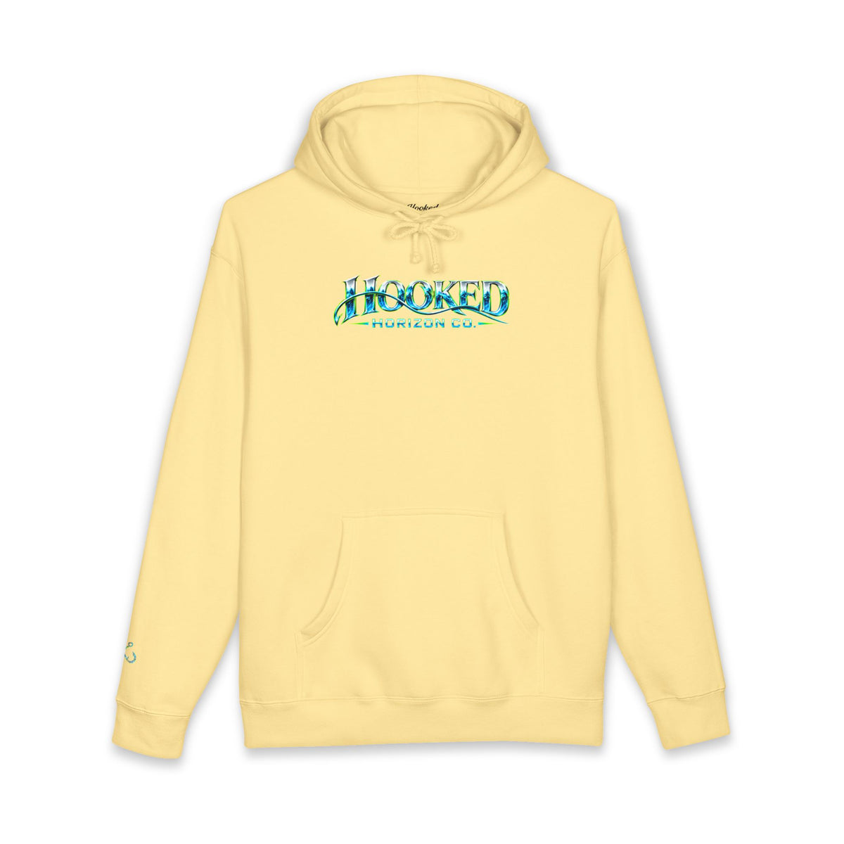 Barracuda Like Green Logo Hoodie—Hooked Horizon Co. — Fishing Back Graphic Hoodie, Multiple Color Variations