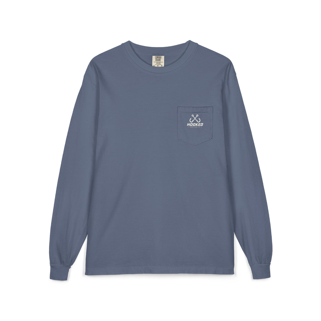 USA Shark Hooked Horizon Co.  Classic Logo Unisex Long Sleeve Pocket T-Shirt