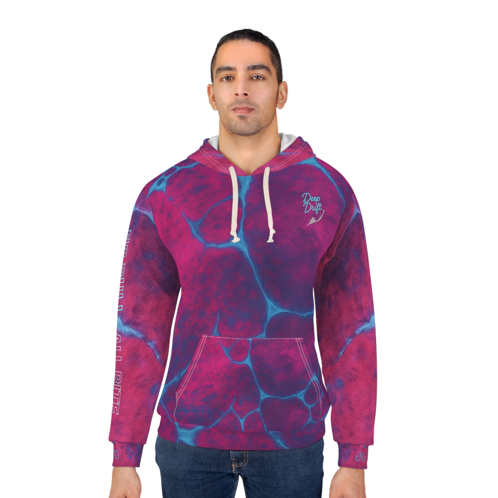 Magenta & Turquoise Shark No Bull. All Bite Fishing Hoodie — Deep Drift Fishing,  Hooked Horizon Co. Neon Ombre Pullover