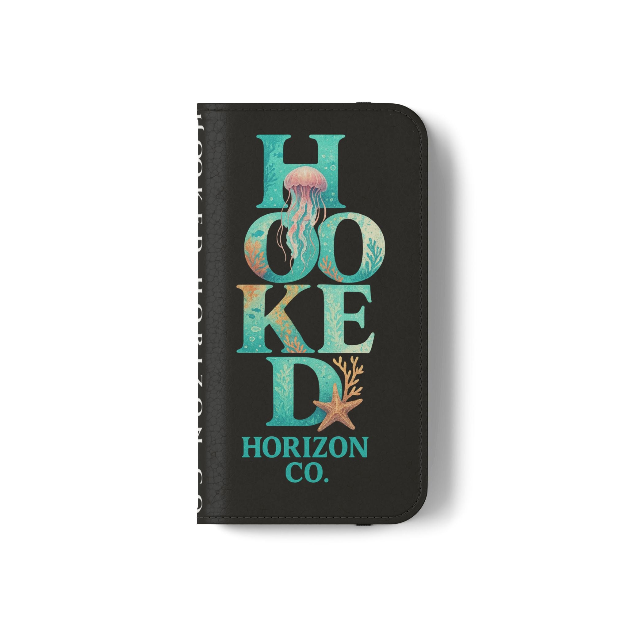 Turtle Hooked Horizon Co Flip Phone Case — Turquoise Water Pattern Wallet Cover