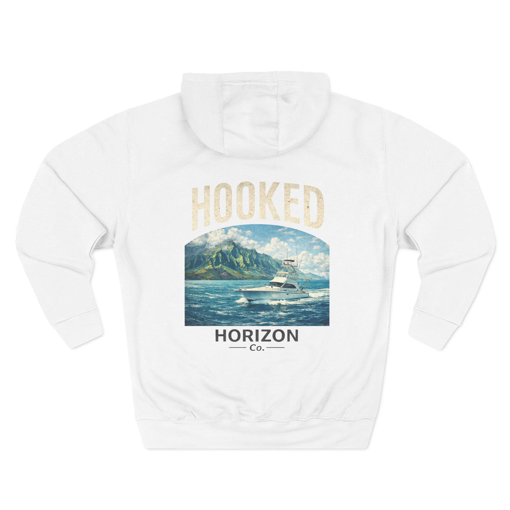 Fishing Charter T-Shirt— Hooked Horizon Hoodie — Fishing Boat Graphic Pullover