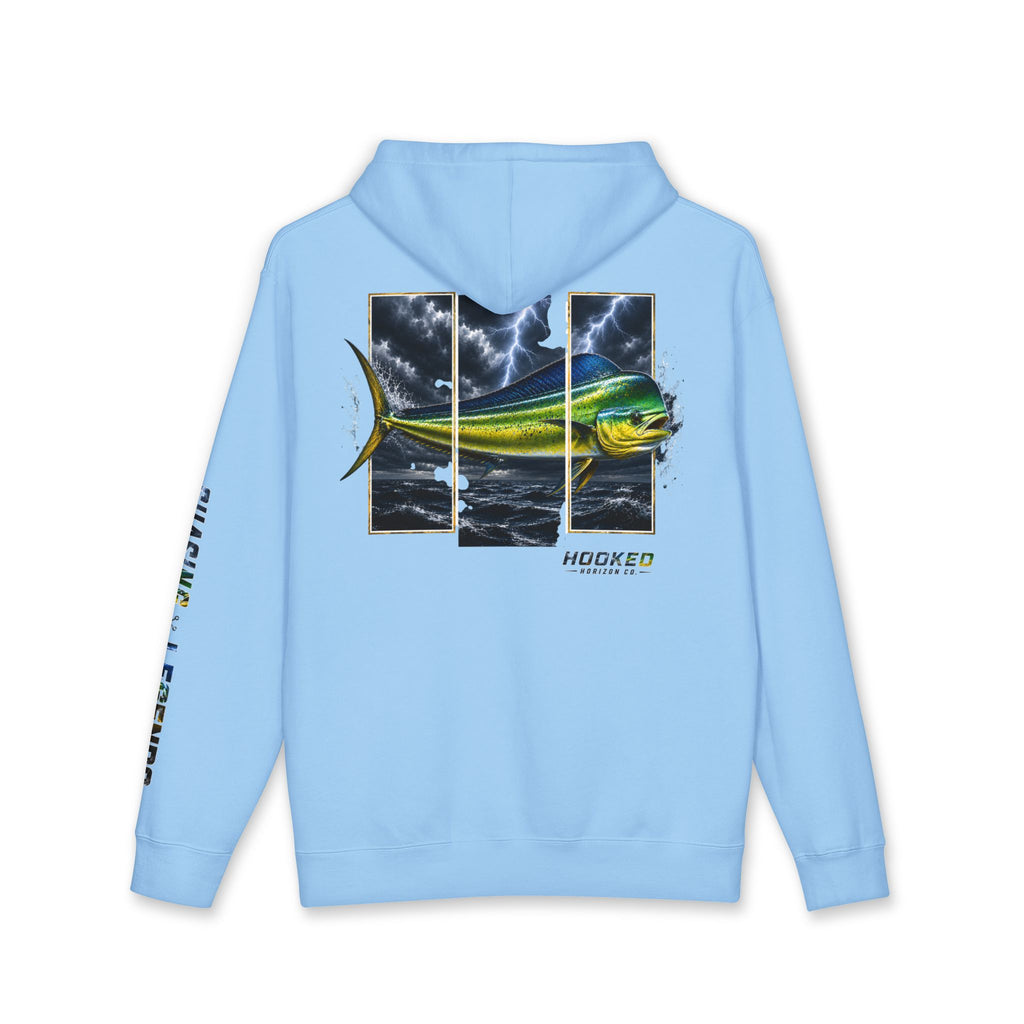 Mahi Mahi Hoodie Hooked Horizon Co. — Fishing Back Graphic Hoodie, Multiple Color Variations