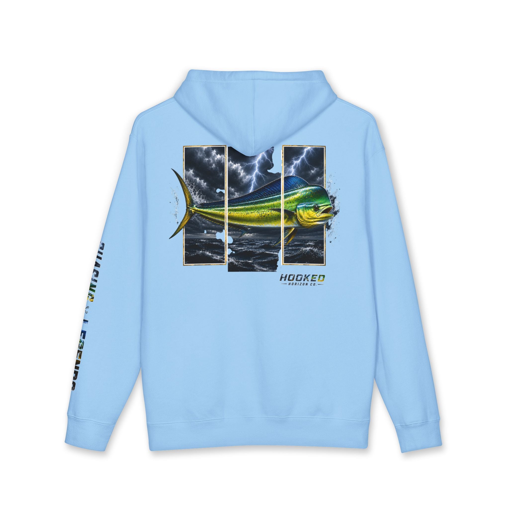 Mahi Mahi Hoodie Hooked Horizon Co. — Fishing Back Graphic Hoodie, Multiple Color Variations