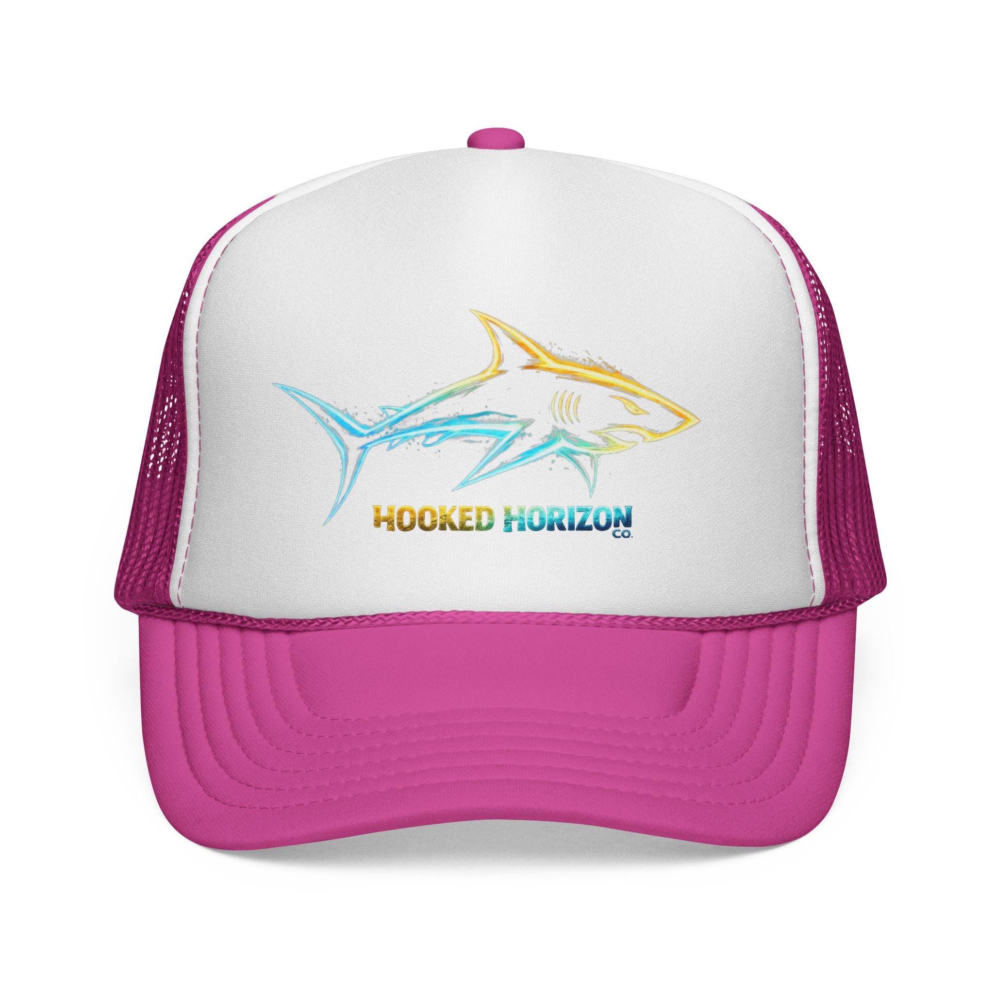 Gold & Blue Shark Trucker Cap — Fishing & Beach Hat