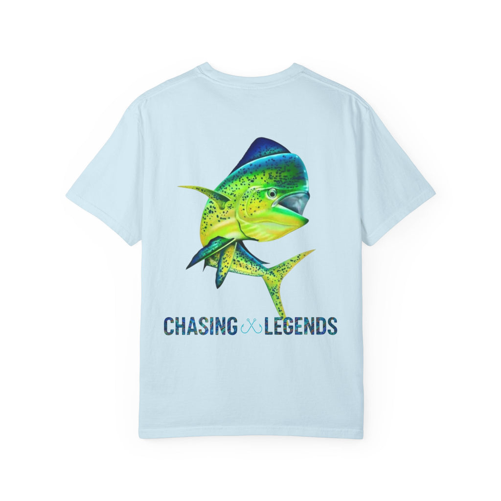 Mahi Mahi Hooked Horizon Co. — "Chasing Legends" Deep Drift Fishing Graphicishing Tee for Angler Lovers, Shark Lovers, Ocean Tee
