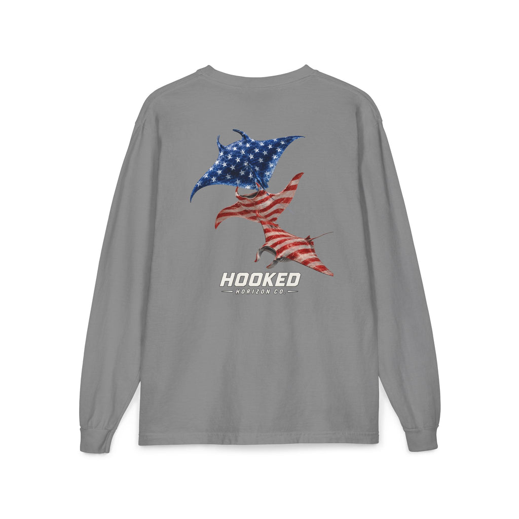 USA Manta Ray Hooked Horizon Co.  Classic Logo Unisex Long Sleeve Pocket T-Shirt