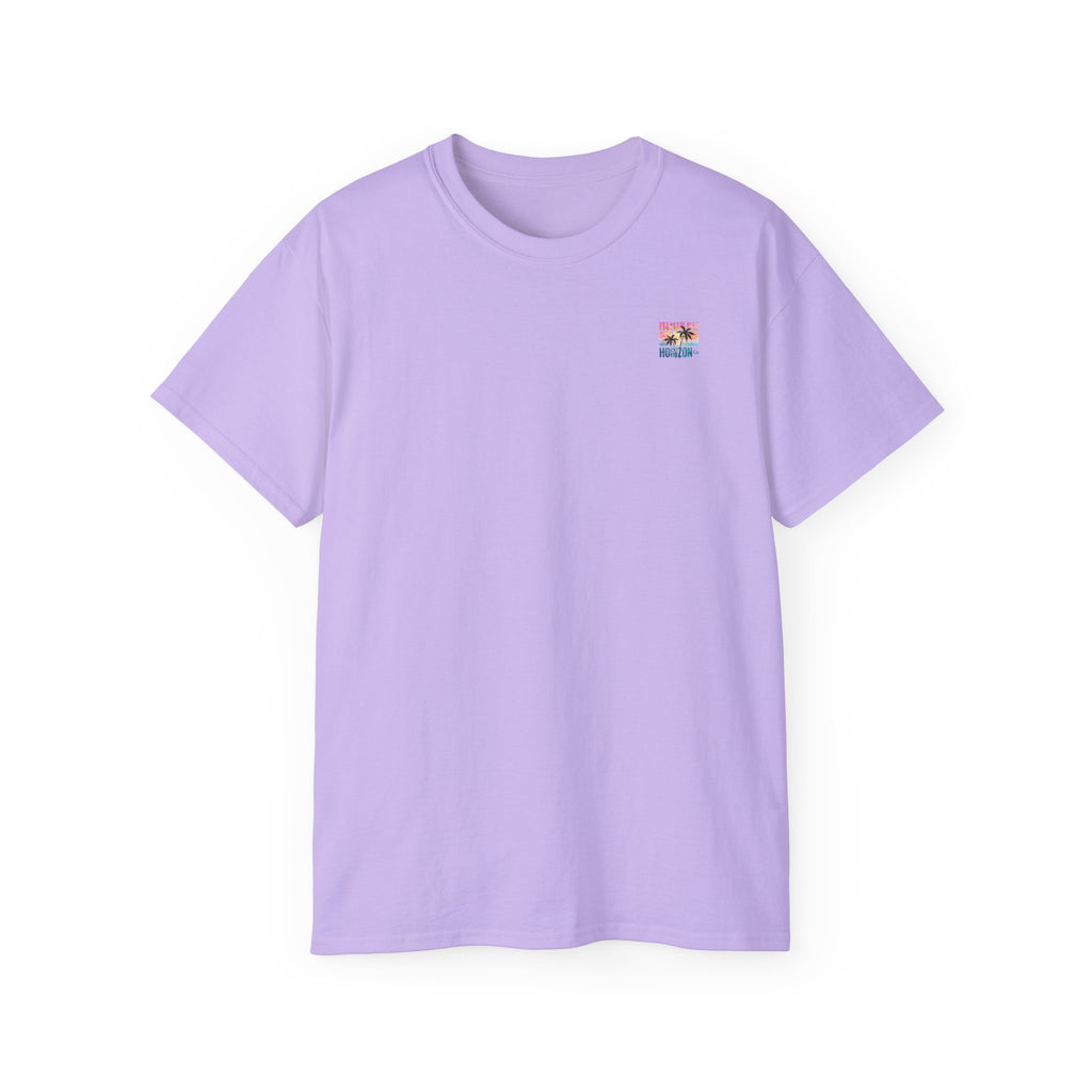 Sunset & Palm Tree T-Shirt — "Hooked" Boat & Horizon Graphic Tee, Multiple Color Variations