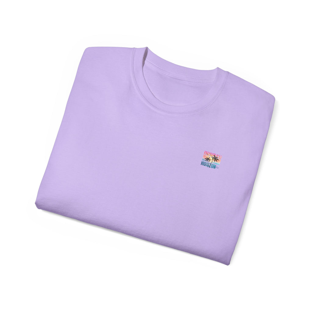 Sunset & Palm Tree T-Shirt — "Hooked" Boat & Horizon Graphic Tee, Multiple Color Variations