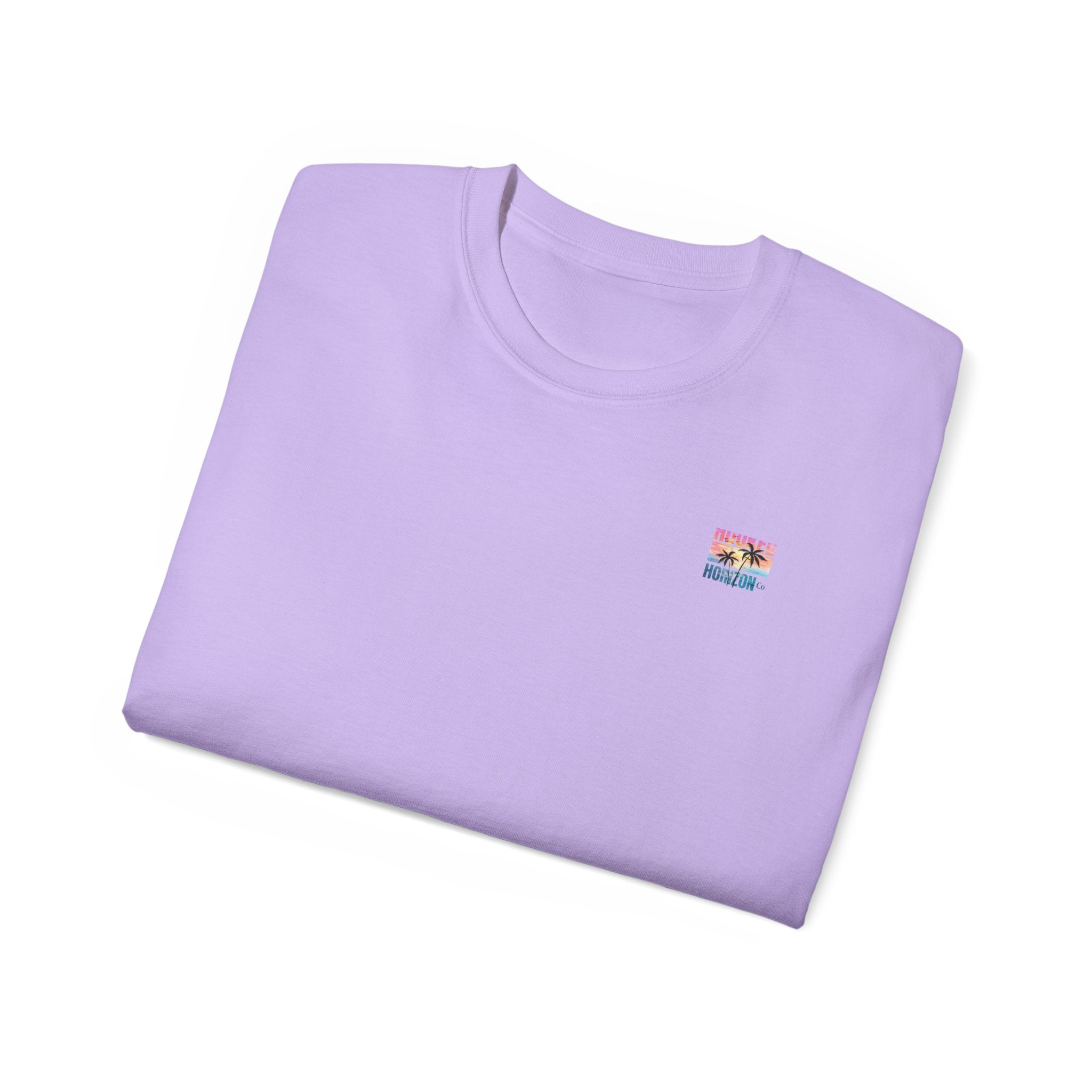 Sunset & Palm Tree T-Shirt — "Hooked" Boat & Horizon Graphic Tee, Multiple Color Variations