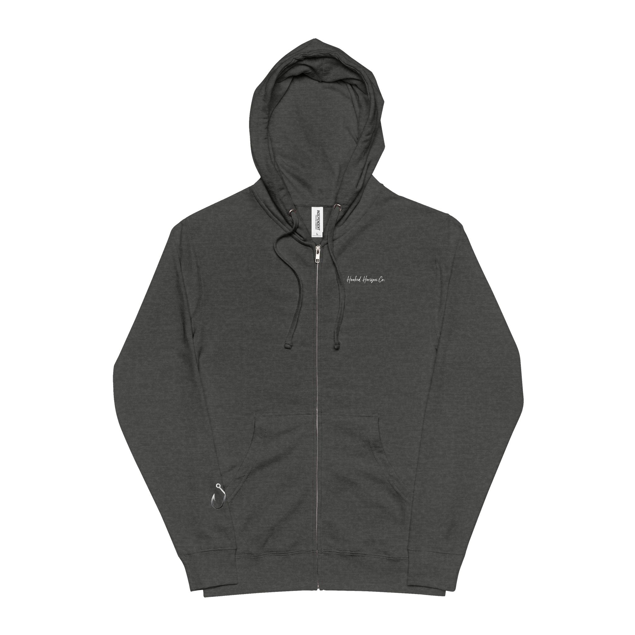 Hooked Horizon Co. Zip Hoodie — 'Wander Often' Minimal Chest Logo