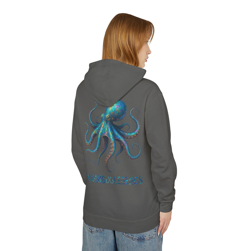 Chasing Legends Octopus Hoodie — Hooked Horizon Co Unisex Lightweight Hoodie with Deep Drift Design | Perfect for Fishermen, Beach Lovers, Casual Outings, Gift for Him/Her, Nautical Style,  Ocean Lover Gifts