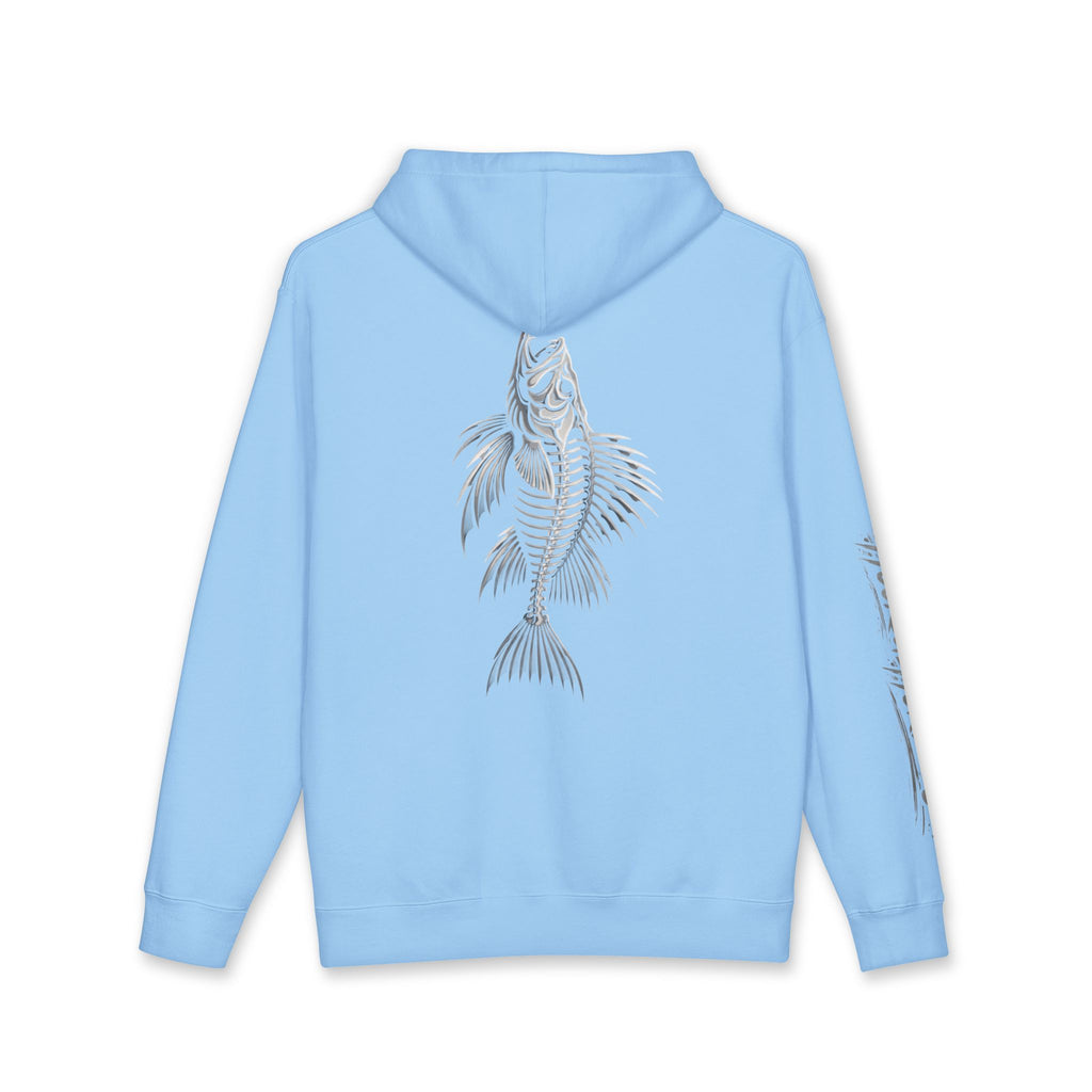 Lion Fish Skeleton Hoodie Hooked Horizon Co. — Minimal Skeletal Fish Back Graphic Hoodie, Multiple Color Variations