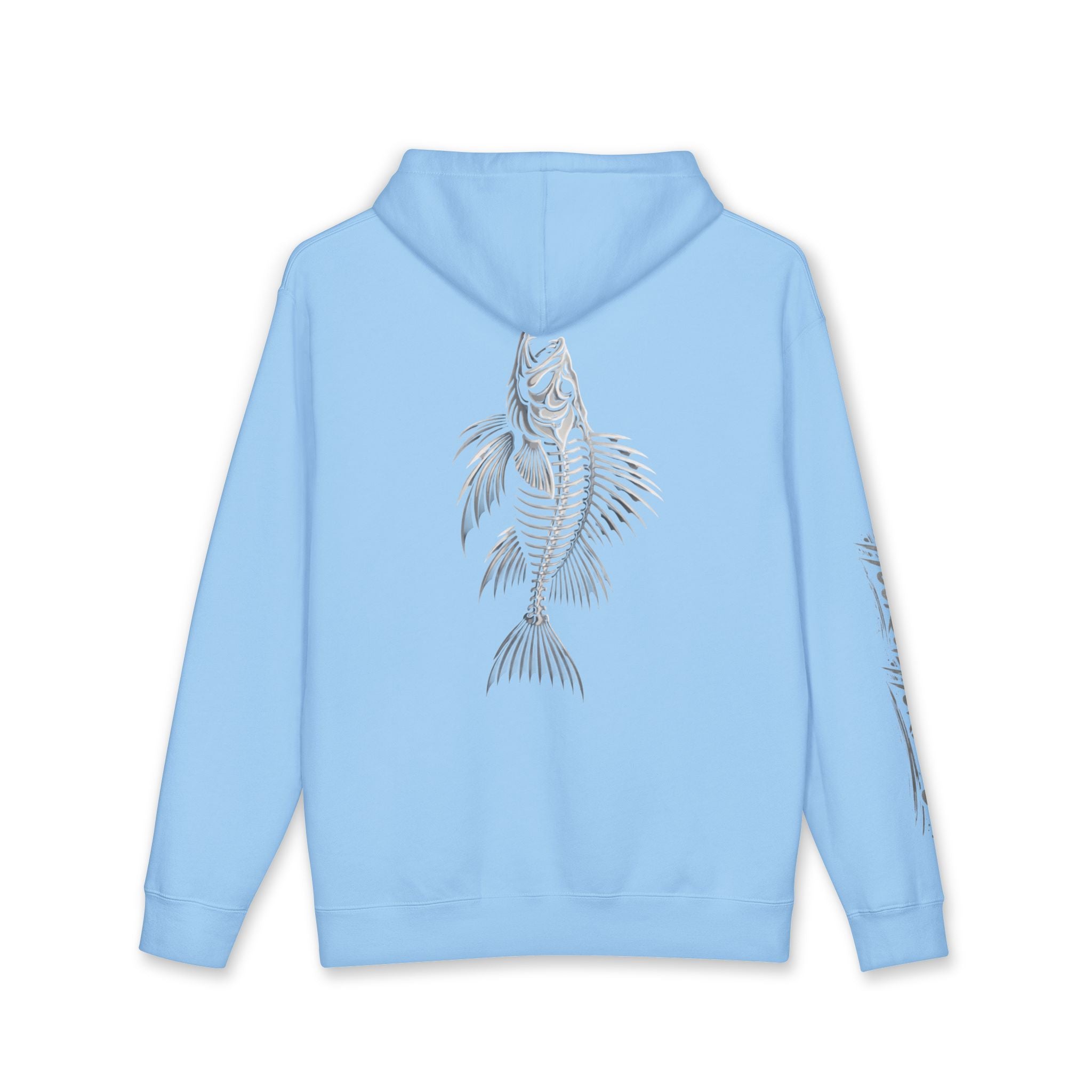 Lion Fish Skeleton Hoodie Hooked Horizon Co. — Minimal Skeletal Fish Back Graphic Hoodie, Multiple Color Variations