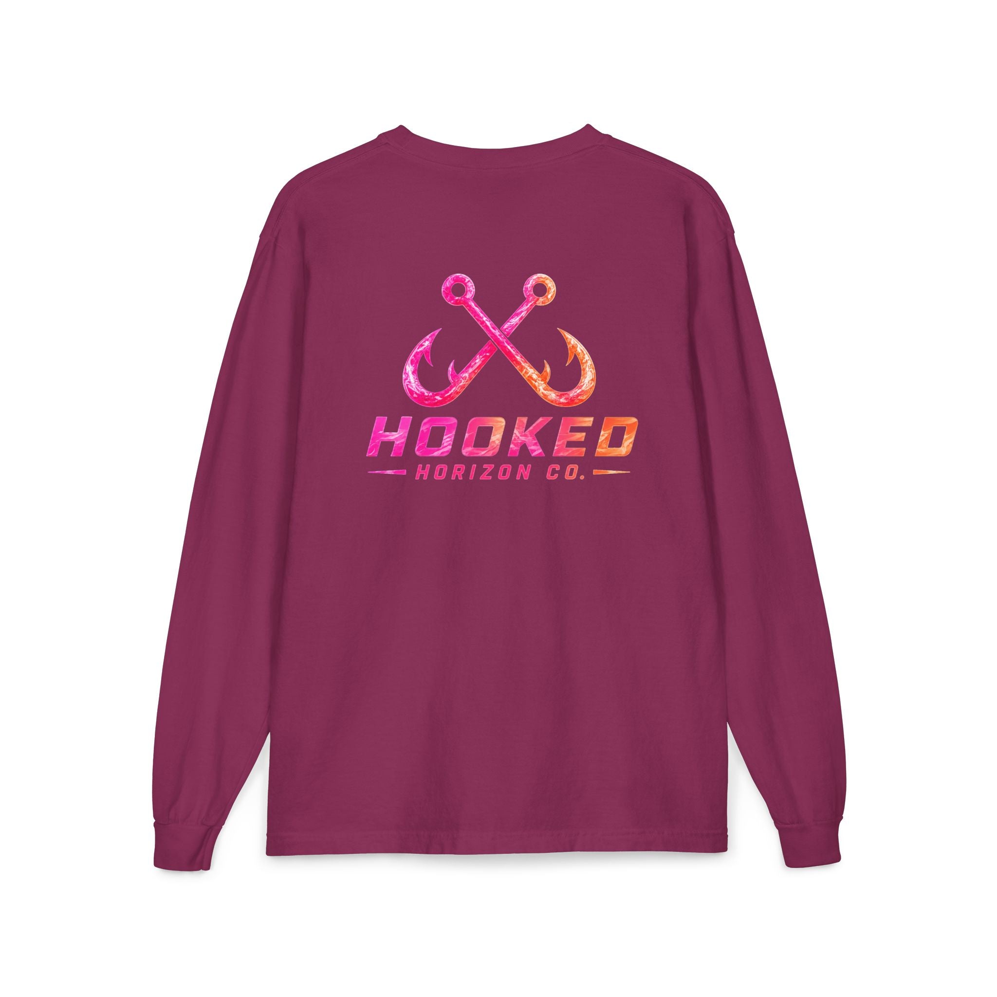 Hot Pink & Peach Hooked Horizon Co. — Classic Logo Unisex Long Sleeve Pocket T-Shirt