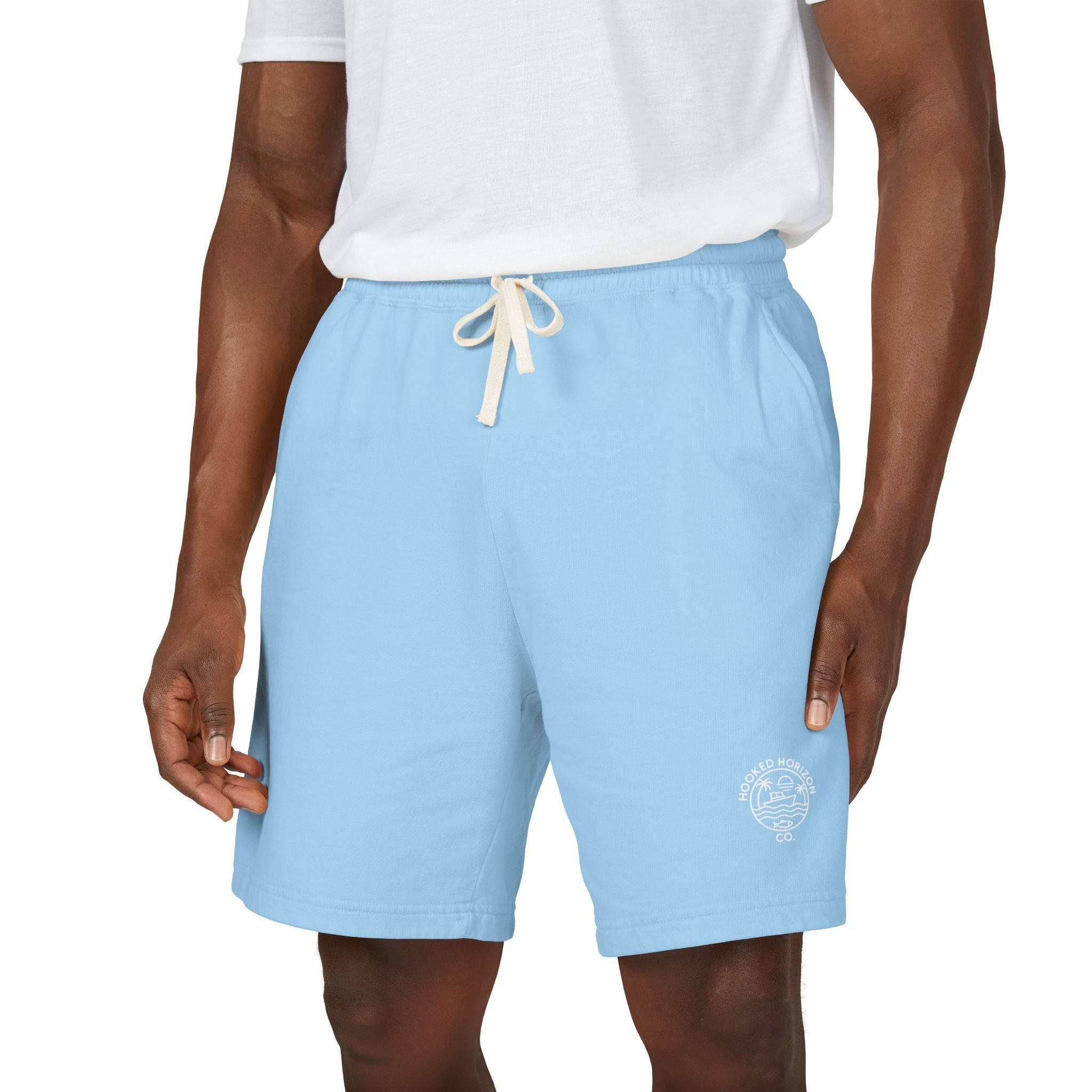 Hooked Horizon Co.  80s Inspired Fleece Sweat Shorts — Lightweight Garment-Dyed Lounge Shorts