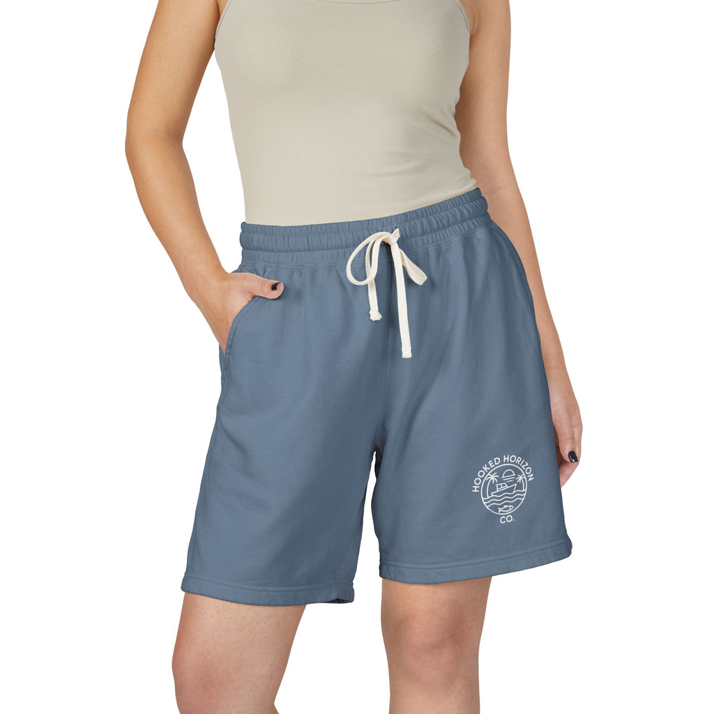 Hooked Horizon Co.  80s Inspired Fleece Sweat Shorts — Lightweight Garment-Dyed Lounge Shorts