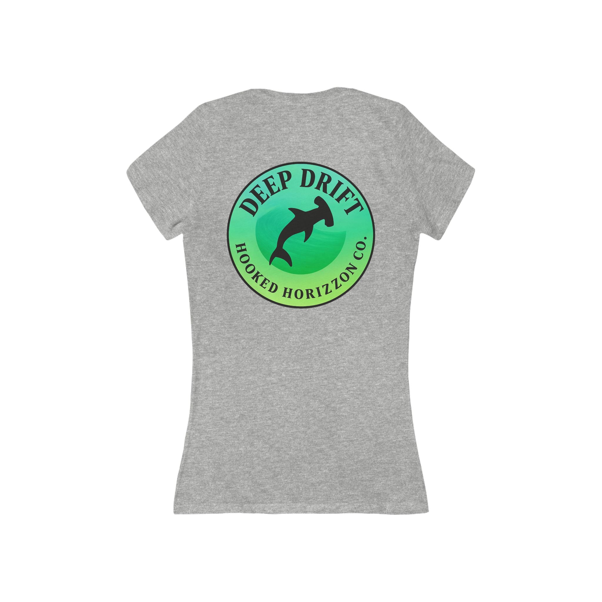 Green Hammer Head Shark Deep Drift Women's V-Neck Tee - Casual Style, Gift for Beach Lovers, Summer Wear, Travel Outfit, Comfortable Tee