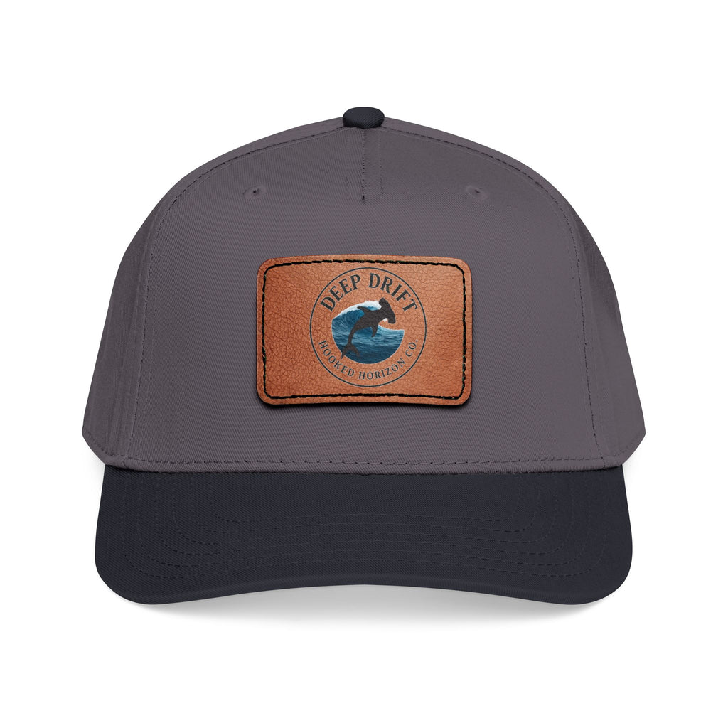 Deep Drift Leather Patch Baseball Cap — Hooked Horizon Co. Ocean Wave Logo, Multiple Color Variations