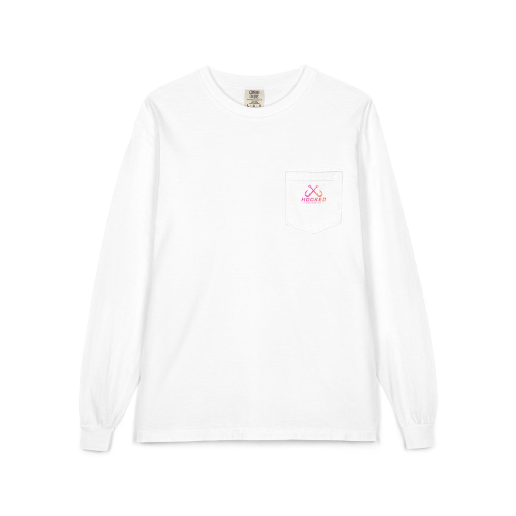 Hot Pink & Peach Hooked Horizon Co. — Classic Logo Unisex Long Sleeve Pocket T-Shirt